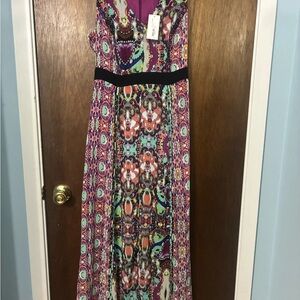 Nicole Purple Multi-Pattern Sleeveless Maxi Dress with Black Waistband